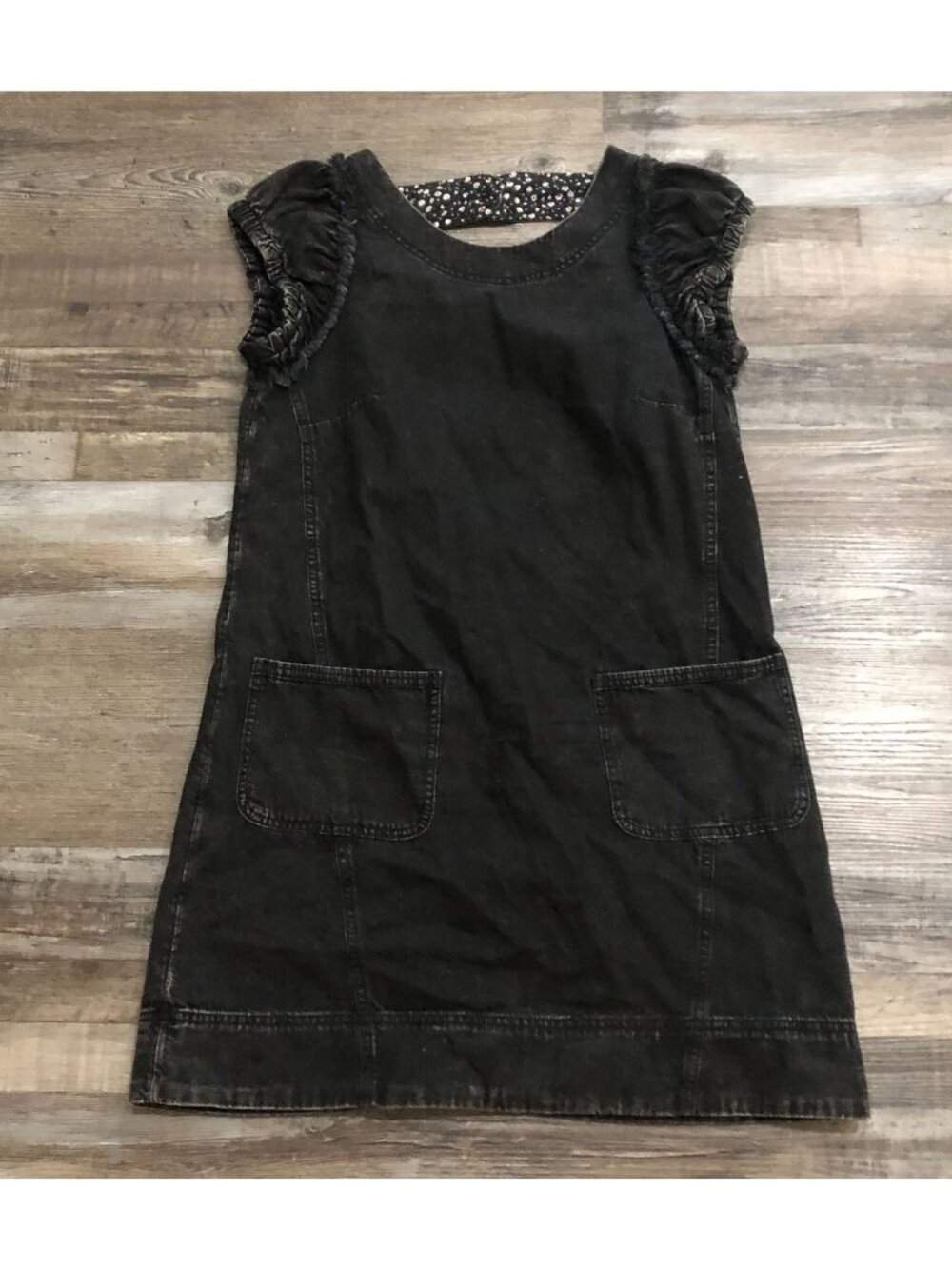 Pilcro by Anthropologie Ruffle-Shoulder Utility Mini Dress Size 4 Black